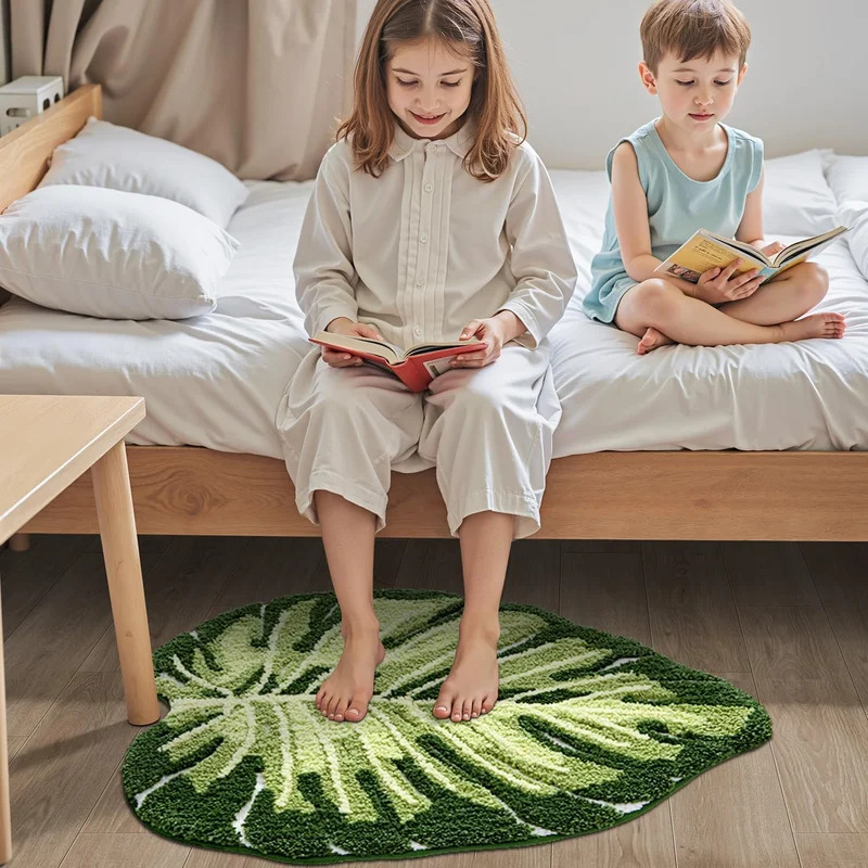Zara Home Bathroom Rug - VIKAMA Non-Slip Bath Mat Green Leaf