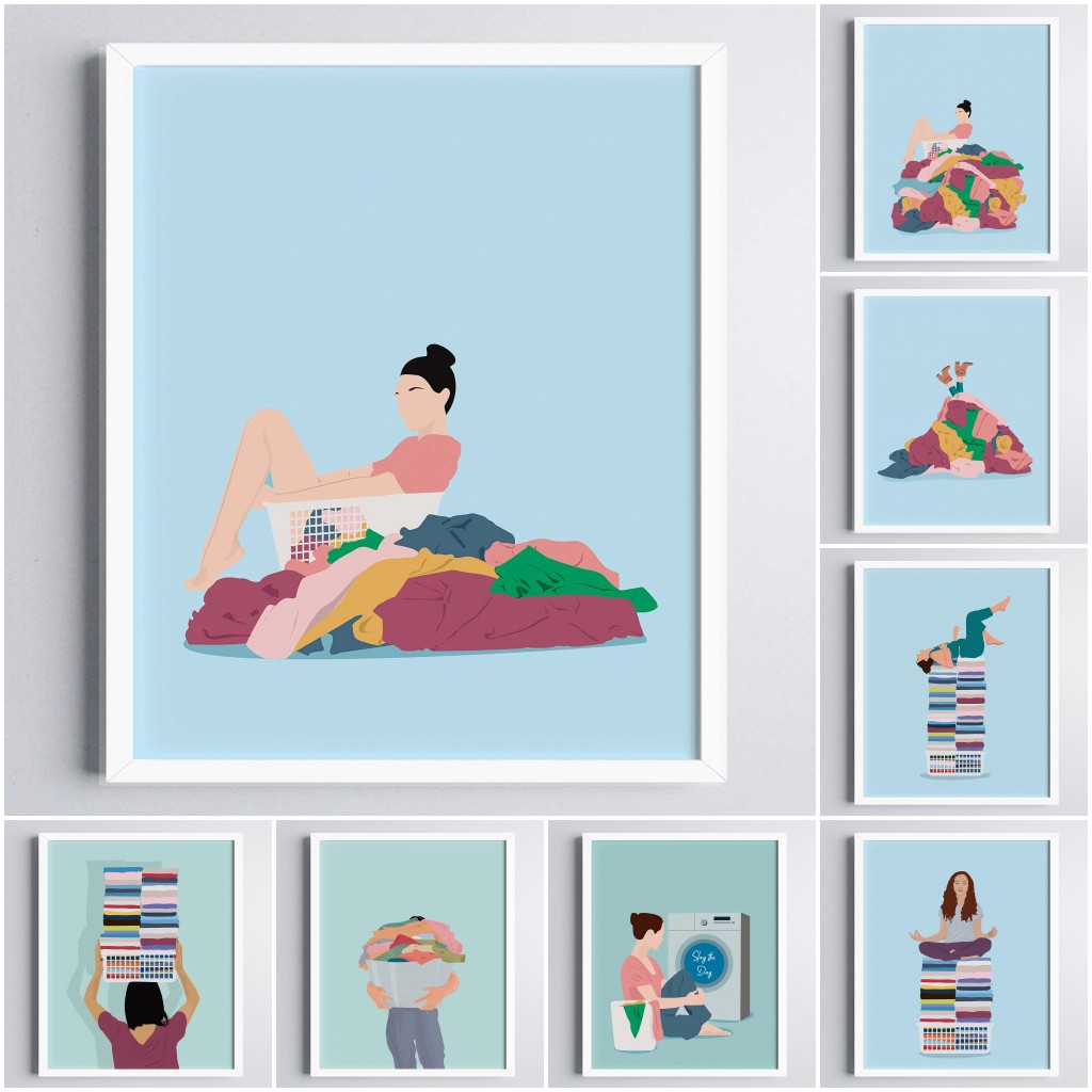 Home Bathroom Pictures - 2026 Pastel Colors Art Print Laundry
