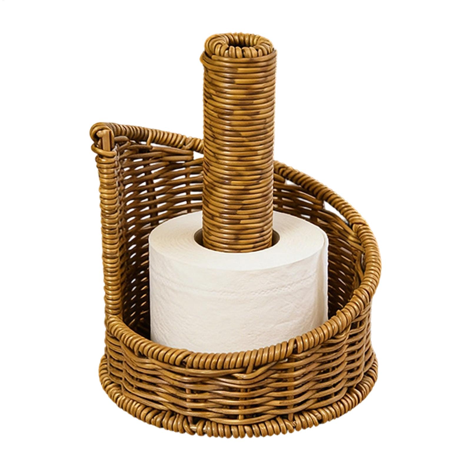 Home Bathroom Paper Towel Dispenser - Farmhouse Toilet Paper Holder Faux Rattan