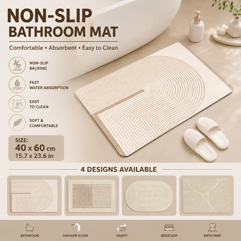 Non Slip Bath Mat - Beige Striped Diatomite Bath Mat Quick