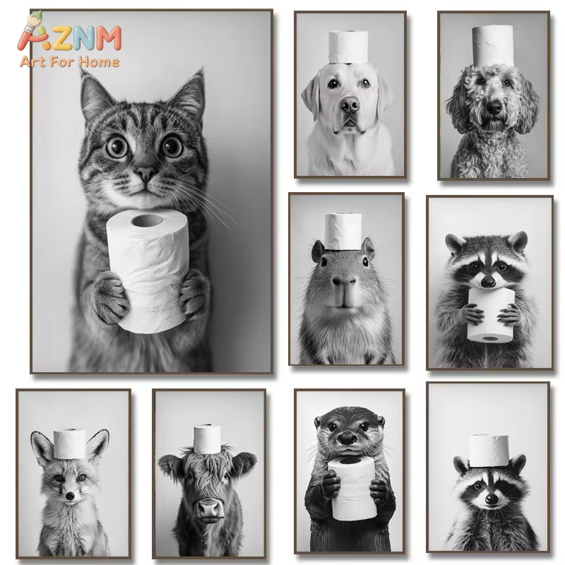 Home Bathroom Pictures - 1PC, Highland Cow Otter Cat Raccoon