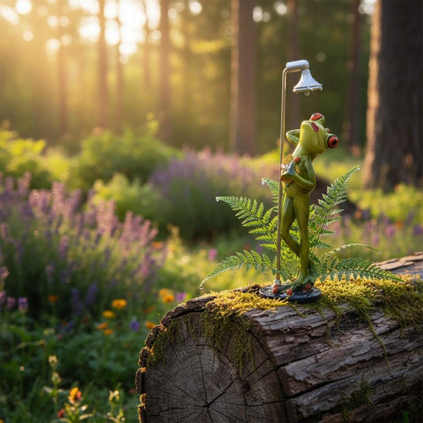 Home Bathroom Decor - Showering Frog Figurine Great Gift Bathing