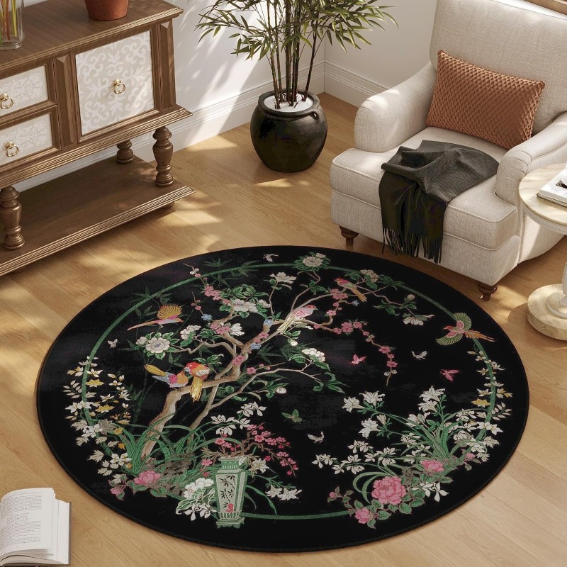 Zara Home Bathroom Rug - Chinese Floral Bird Pattern Round Rug