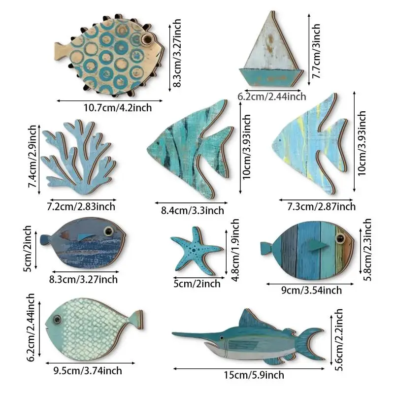 10pcs/set Fish Wall Decor Wood - Jet Home Bathroom recension och pris