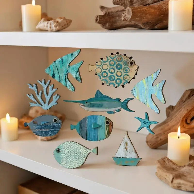10pcs/set Fish Wall Decor Wood - Jet Home Bathroom recension och pris