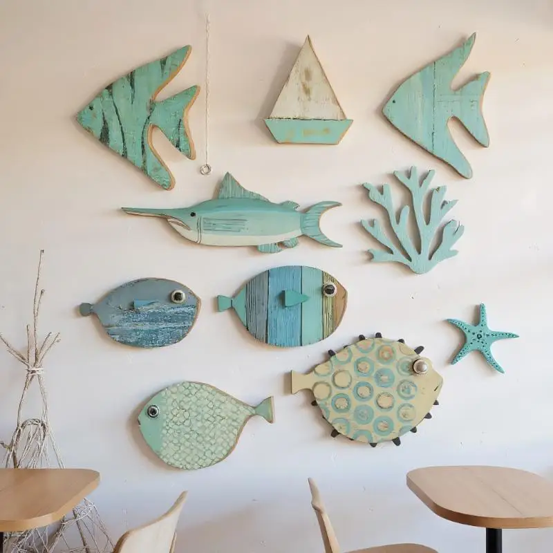 10pcs/set Fish Wall Decor Wood - Jet Home Bathroom recension och pris