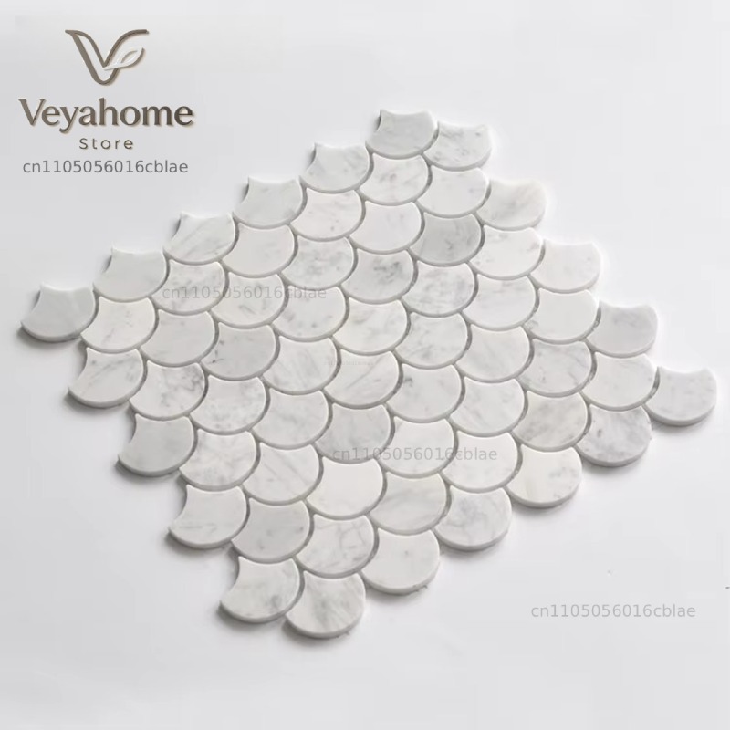 Fish Scale Scalloped Marble Mo - Home Bathroom Floor Tiles recension och pris