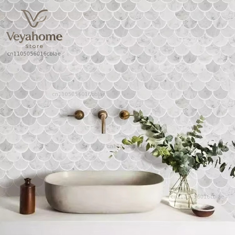 Fish Scale Scalloped Marble Mo - Home Bathroom Floor Tiles recension och pris