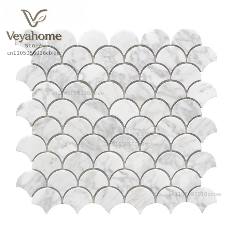 Fish Scale Scalloped Marble Mo - Home Bathroom Floor Tiles recension och pris