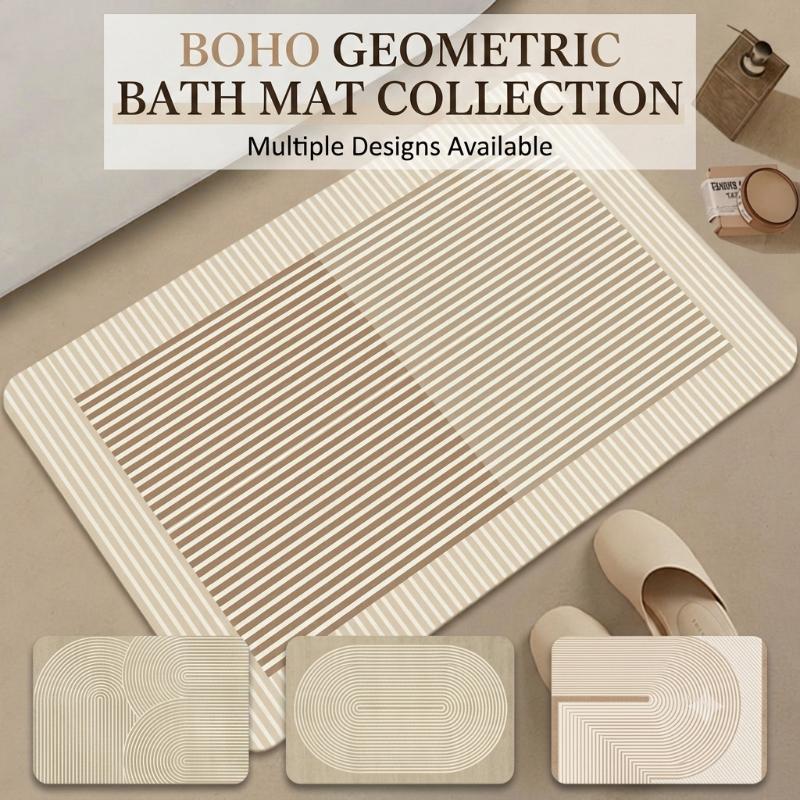 Beige Striped Diatomite Bath M - Non Slip Bath Mat recension och pris