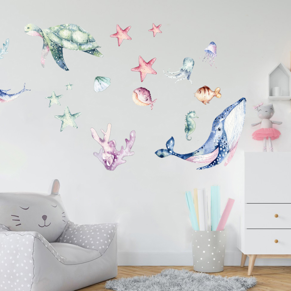 Watercolor Sea Life Ocean Wall - Home Bathroom Floor Tiles recension och pris