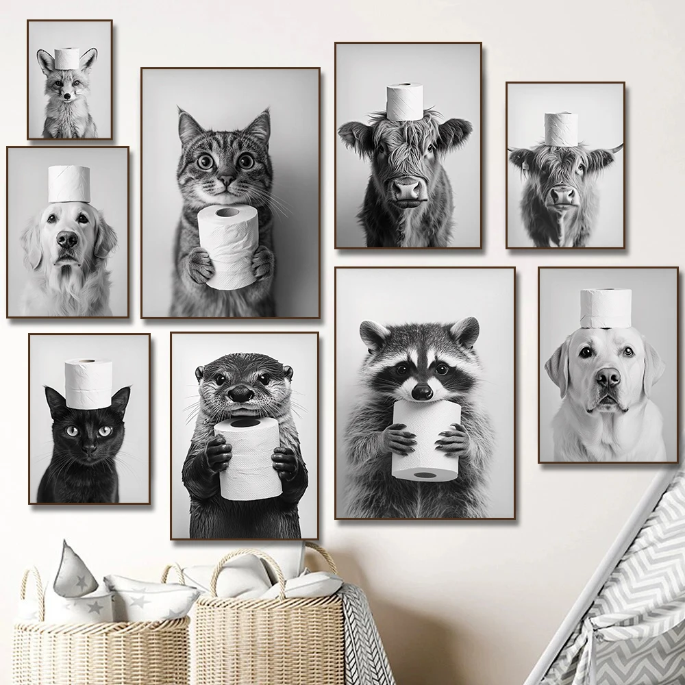 Highland Cow Otter Cat  Raccoo - Home Bathroom Pictures recension och pris