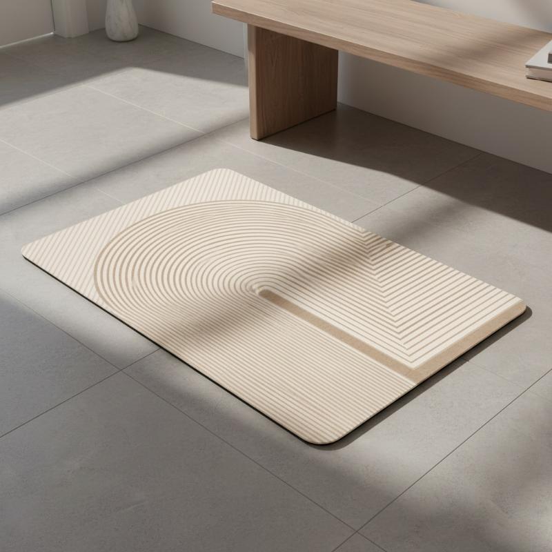 Beige Striped Diatomite Bath M - Non Slip Bath Mat recension och pris