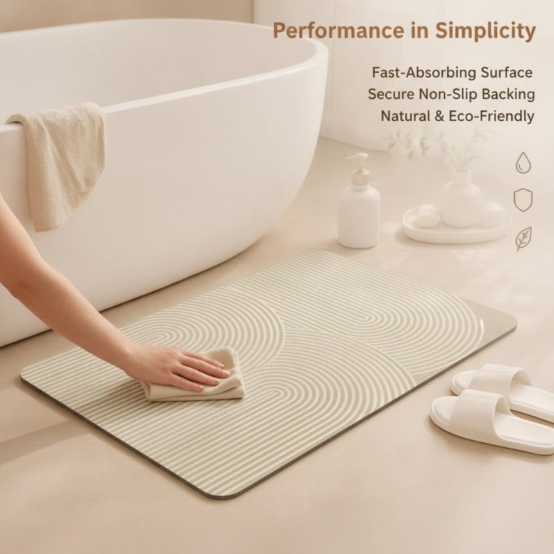 Beige Striped Diatomite Bath M - Non Slip Bath Mat recension och pris