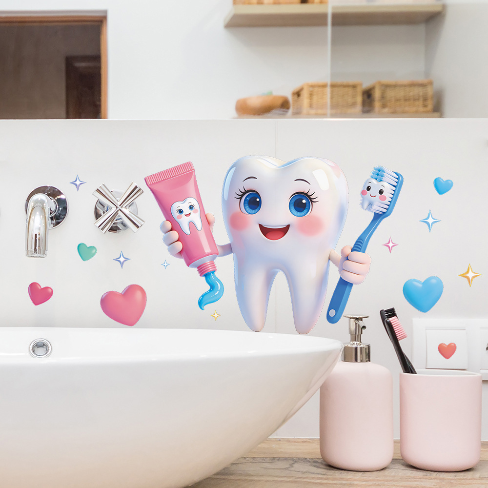 Cartoon Tooth Design Wall Stic - Jet Home Bathroom recension och pris