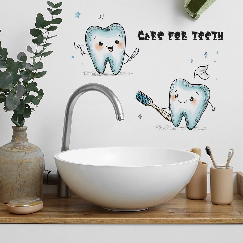 Cartoon Tooth Design Wall Stic - Jet Home Bathroom recension och pris
