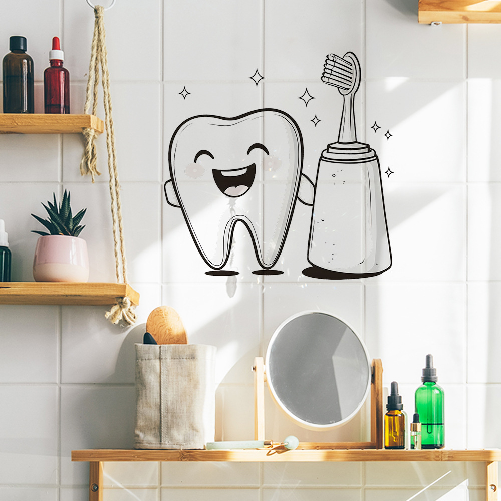 Cartoon Tooth Design Wall Stic - Jet Home Bathroom recension och pris