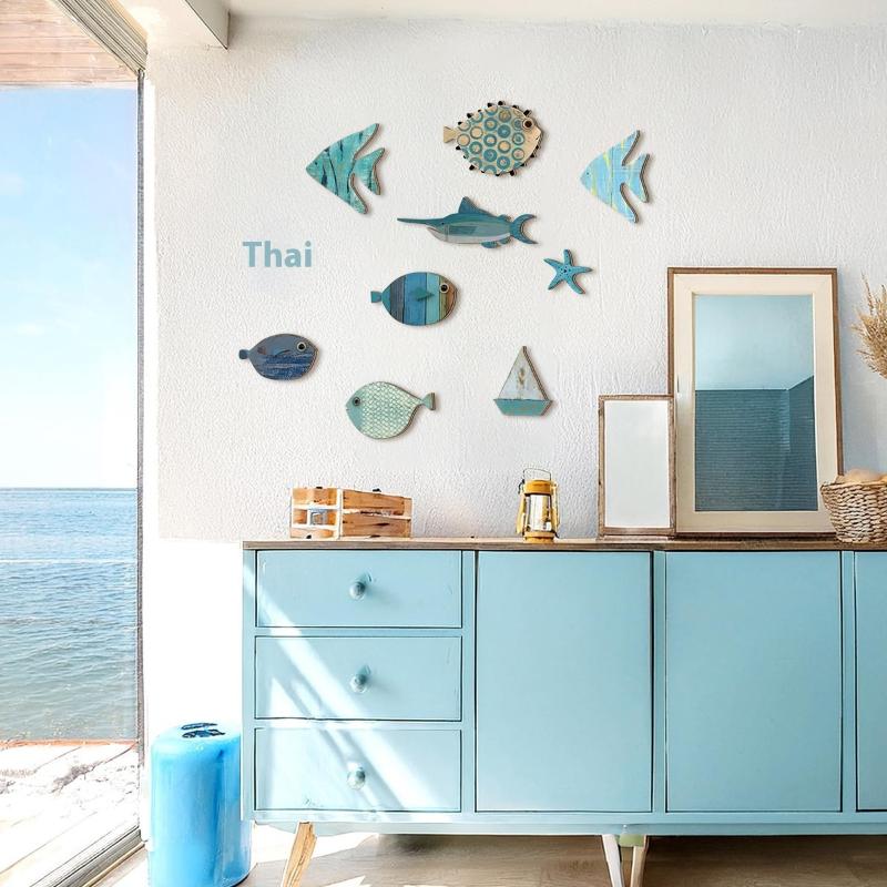10pcs/set Fish Wall Decor Wood - Jet Home Bathroom recension och pris