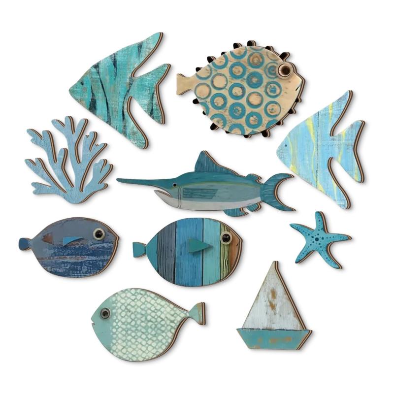10pcs/set Fish Wall Decor Wood - Jet Home Bathroom recension och pris