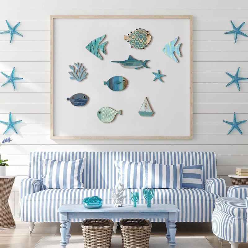10pcs/set Fish Wall Decor Wood - Jet Home Bathroom recension och pris